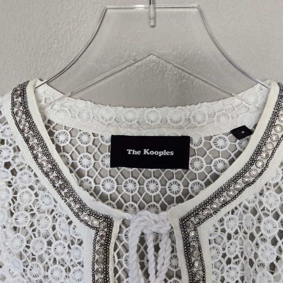 The Kooples Boho White Cotton Embroidered Blouse with Bell Sleeves Size S - Picture 11 of 16
